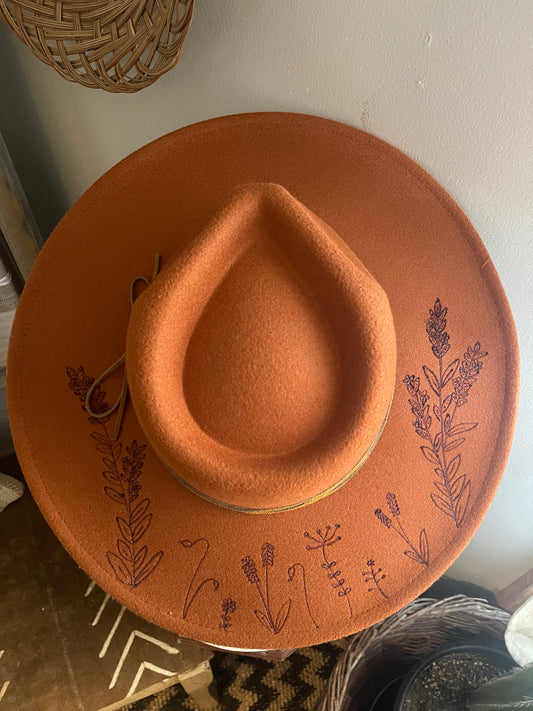 Rust Floral Brim Hat