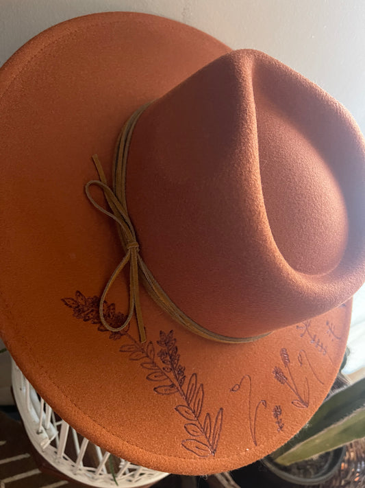 Rust Floral Brim Hat